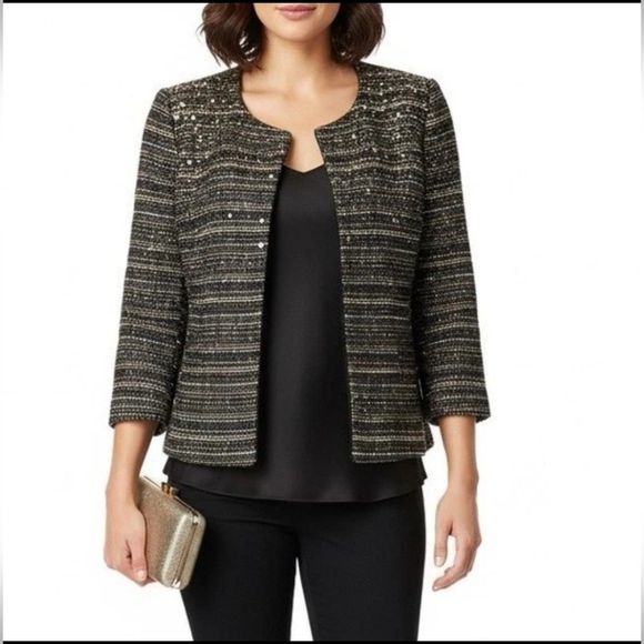 NWT! Metallic Tweed Sequin Crop Women's Open Front Spring Blazer/Jacket Small - Picture 17 of 17